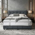 BELLINI Queen & King Size Pillow Back Bed Frame-Dark Grey