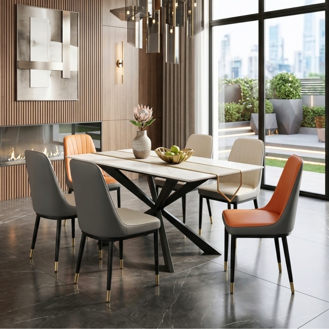 BODIL 6S-2 BODIL 6 Seater Sintered Stone Dining Set-3 Colors - Image 1