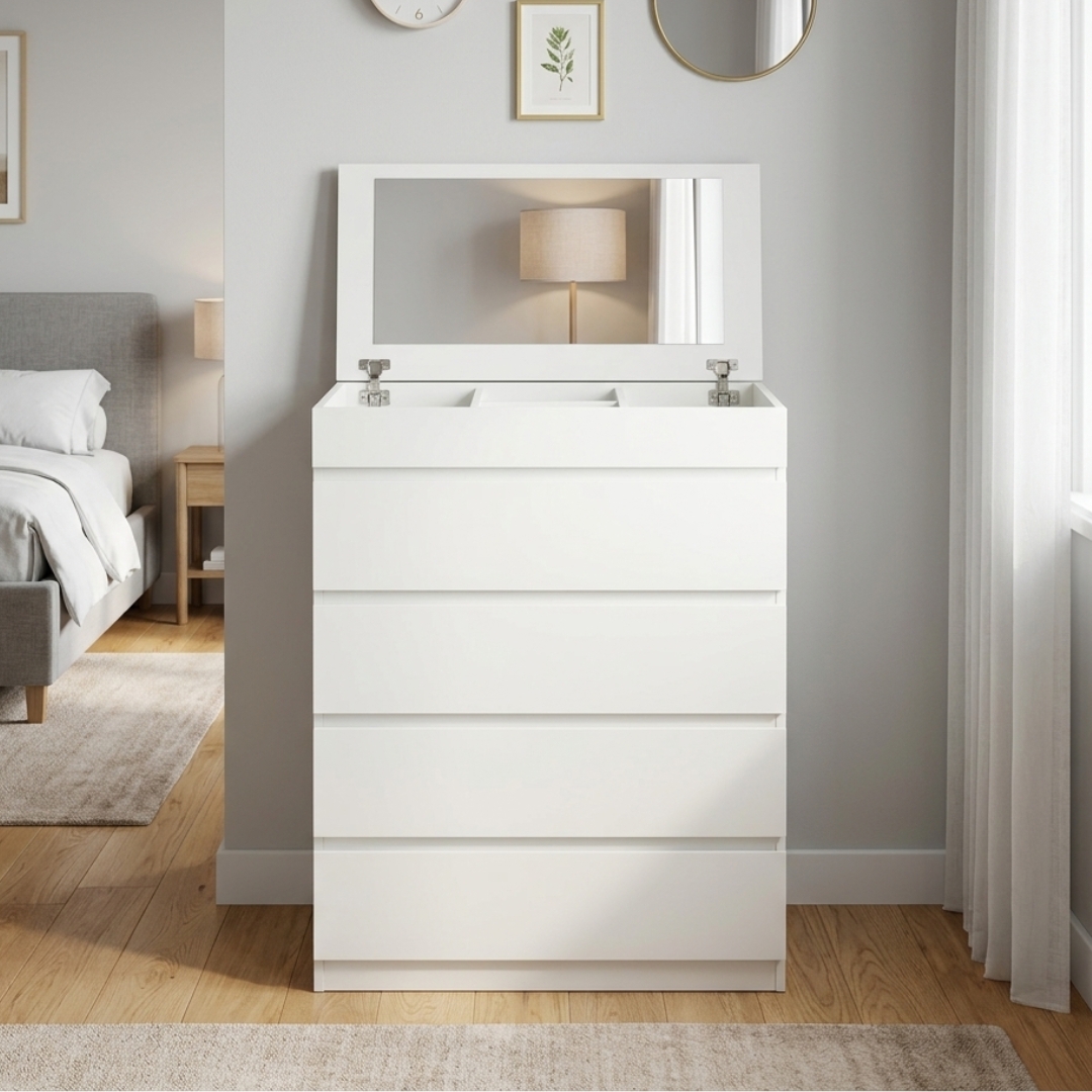 CAMIL 4D WHT-1 CAMIL 4 Drawer Chest With Mirror-White - Image 1