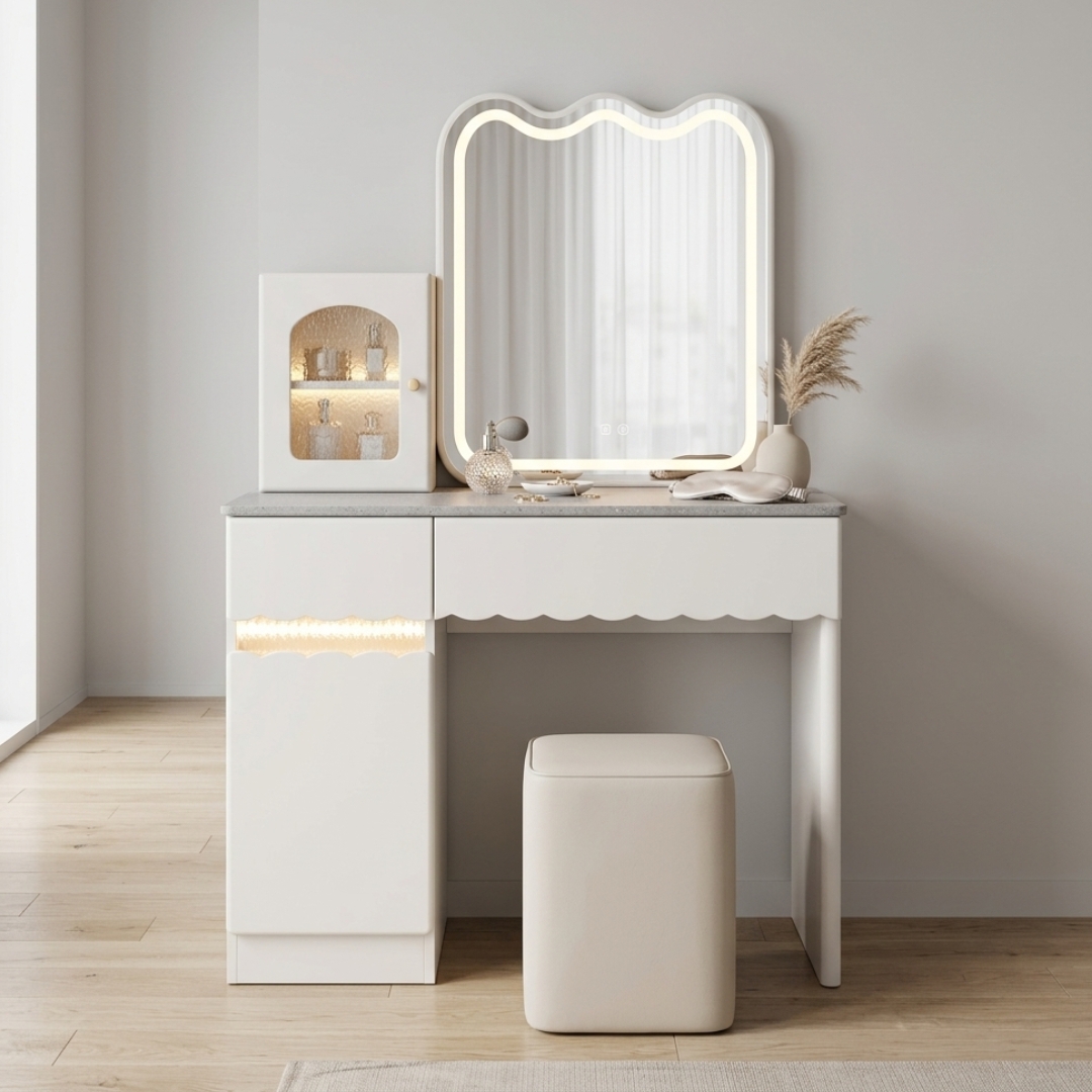 CREATER A55-7 CRATER 100cm Dressing Table Set-Cream - Image 1
