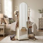 RIPPLE Wooden Standing Mirror With Garment Storage-Cream White - Image 3