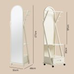 RIPPLE Wooden Standing Mirror With Garment Storage-Cream White - Image 4