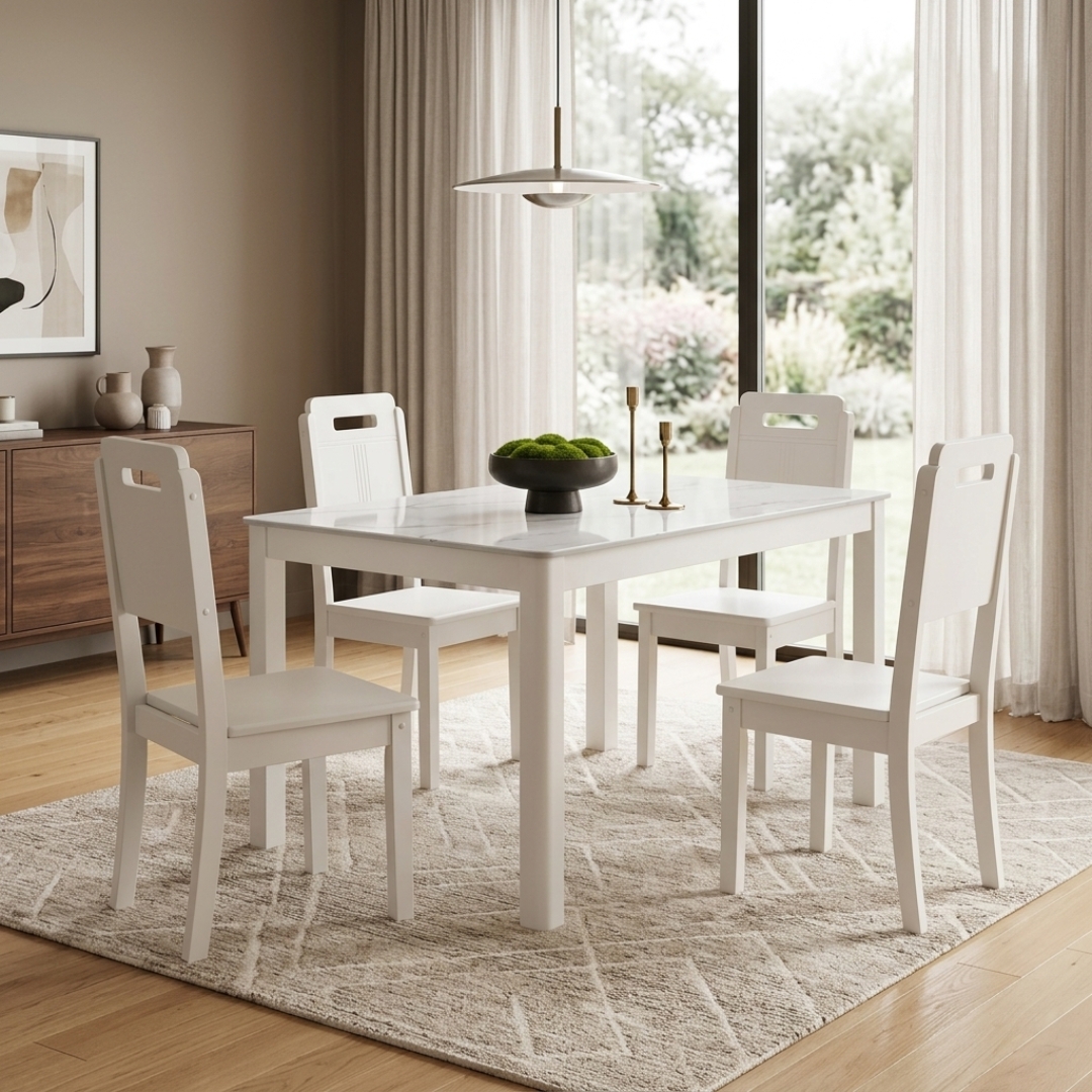 DANU 4S-1 DANU 4 Seater Sintered Stone Dining Set-Cream - Image 1
