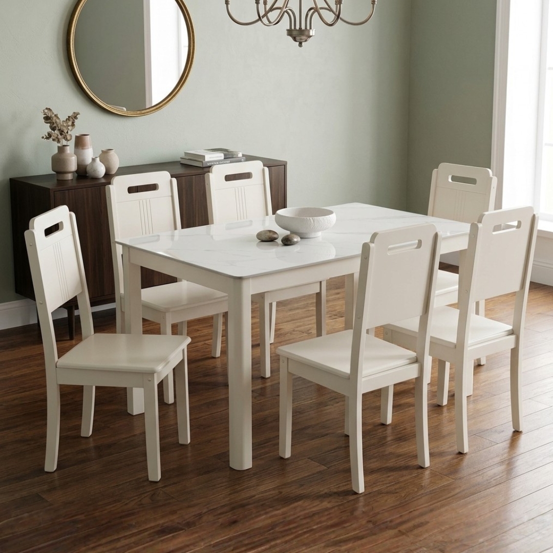 DANU DINING-2 DANU 6 Seater Sintered Stone Dining Set-Cream - Image 1