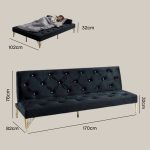DITZEL 3 Seater Velvet Fabric Sofa Bed-Black - Image 4