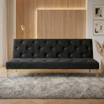 DITZEL 3 Seater Velvet Fabric Sofa Bed-Black