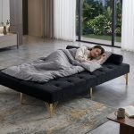 DITZEL 3 Seater Velvet Fabric Sofa Bed-Black - Image 3