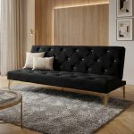 DITZEL 3 Seater Velvet Fabric Sofa Bed-Black - Image 2