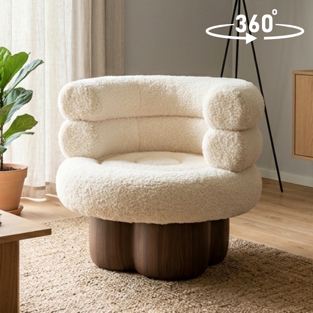 DONUT CHAIR-2 DONUT 360-Degree Swivel Fleece Lounge Chair-Beige - Image 1