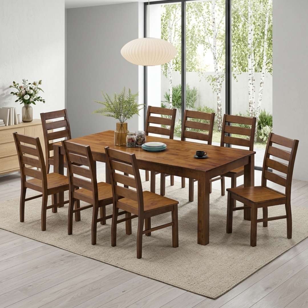 FACADE 8S-1 FACADE Full Solid 8 Seater Dining Set-Walnut - Image 1