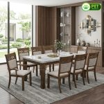 FENESTRA Artificial Marble 8 Seater Dining Set-Walnut