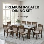 FENESTRA Artificial Marble 8 Seater Dining Set-Walnut - Image 2