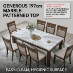 FENESTRA Artificial Marble 8 Seater Dining Set-Walnut - Image 4
