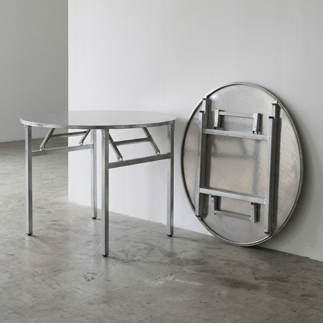GORGE ROUND-4 GORGE 100cm Round Stainless Steel Foldable Banquet Table - Image 1