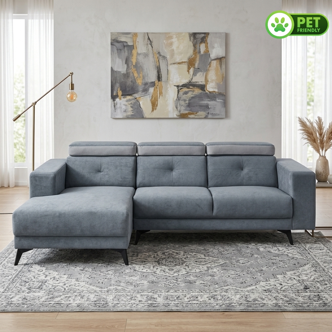 HELGE GREY-6 HELGE L Shaped 3 Seater Pet Friendly Sofa-Grey - Image 1