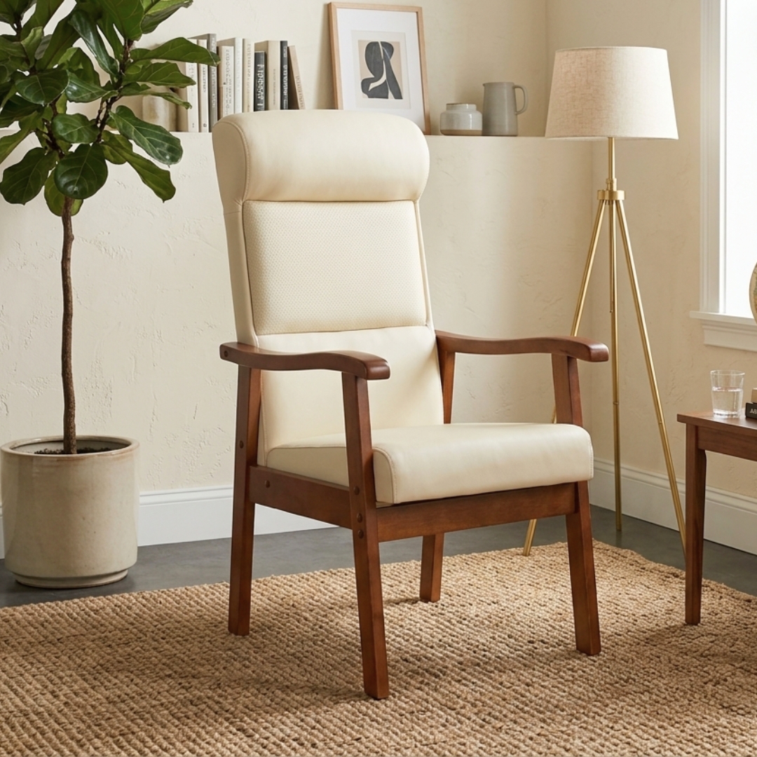 KELD LOUNGE-1 KELD 1 Seater PU Lounge Chair-Cream - Image 1