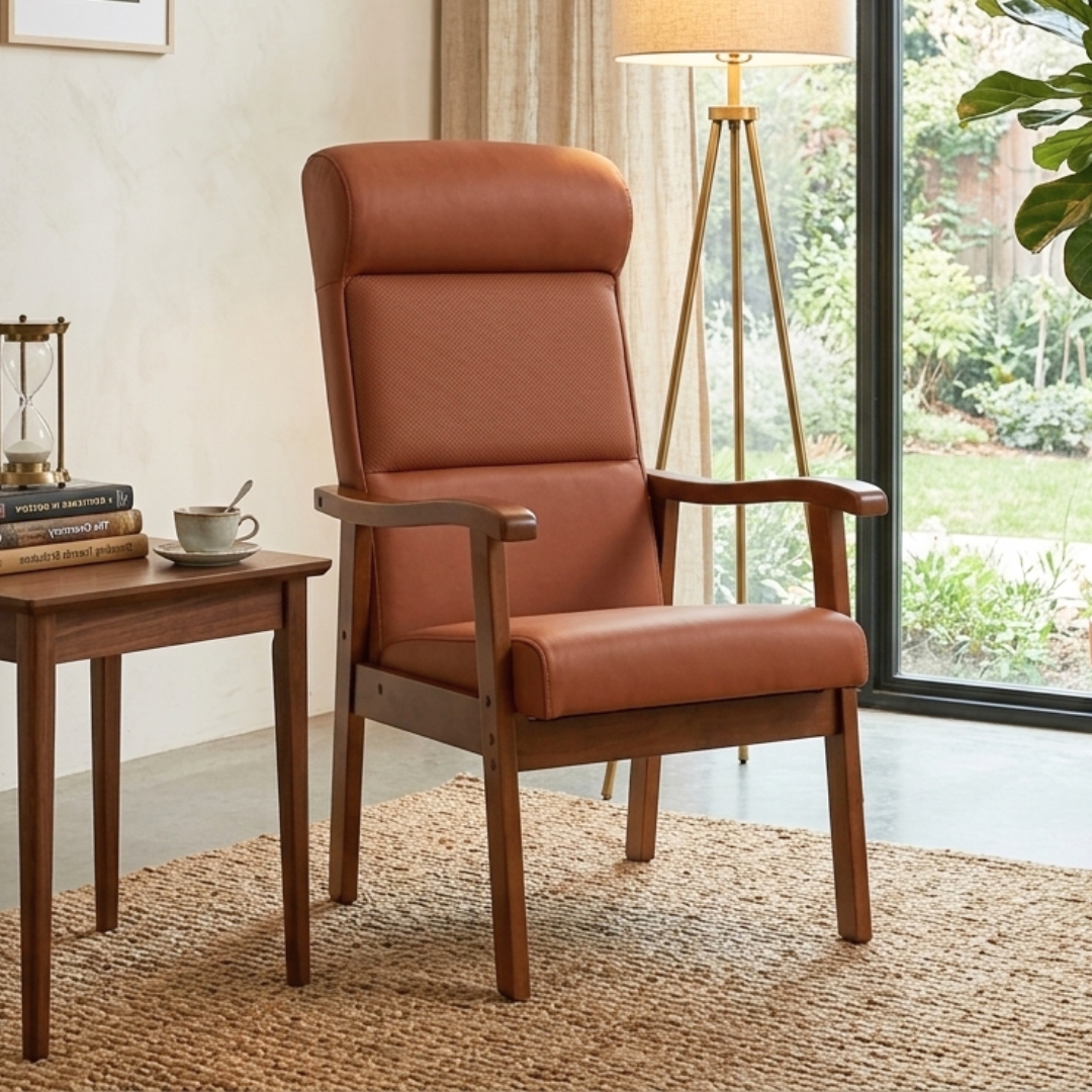 KELD LOUNGE-7 KELD 1 Seater PU Lounge Chair-Brown - Image 1