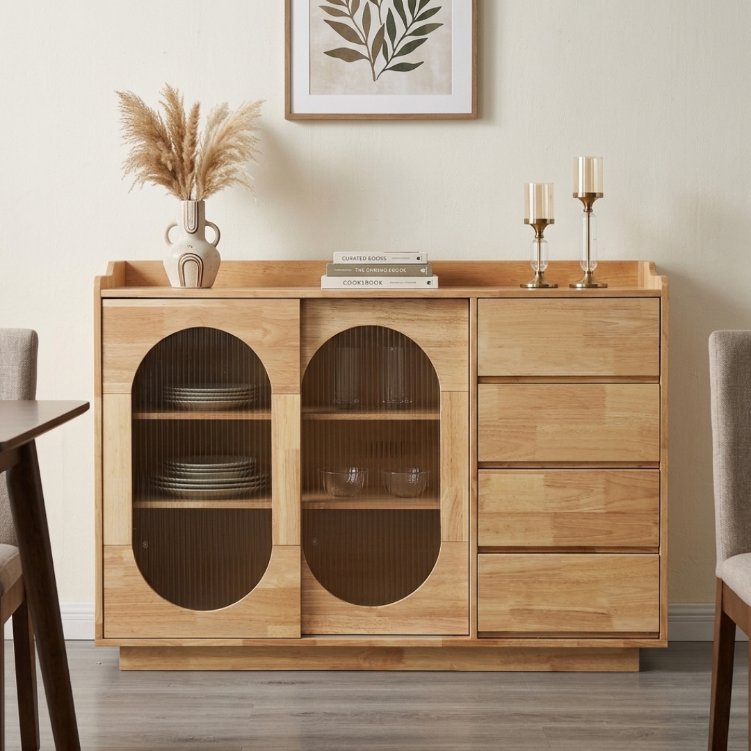 MOLY 111-2 MOLY 120cm Wooden 2 Door 4 Drawer Sideboard-Natural - Image 1