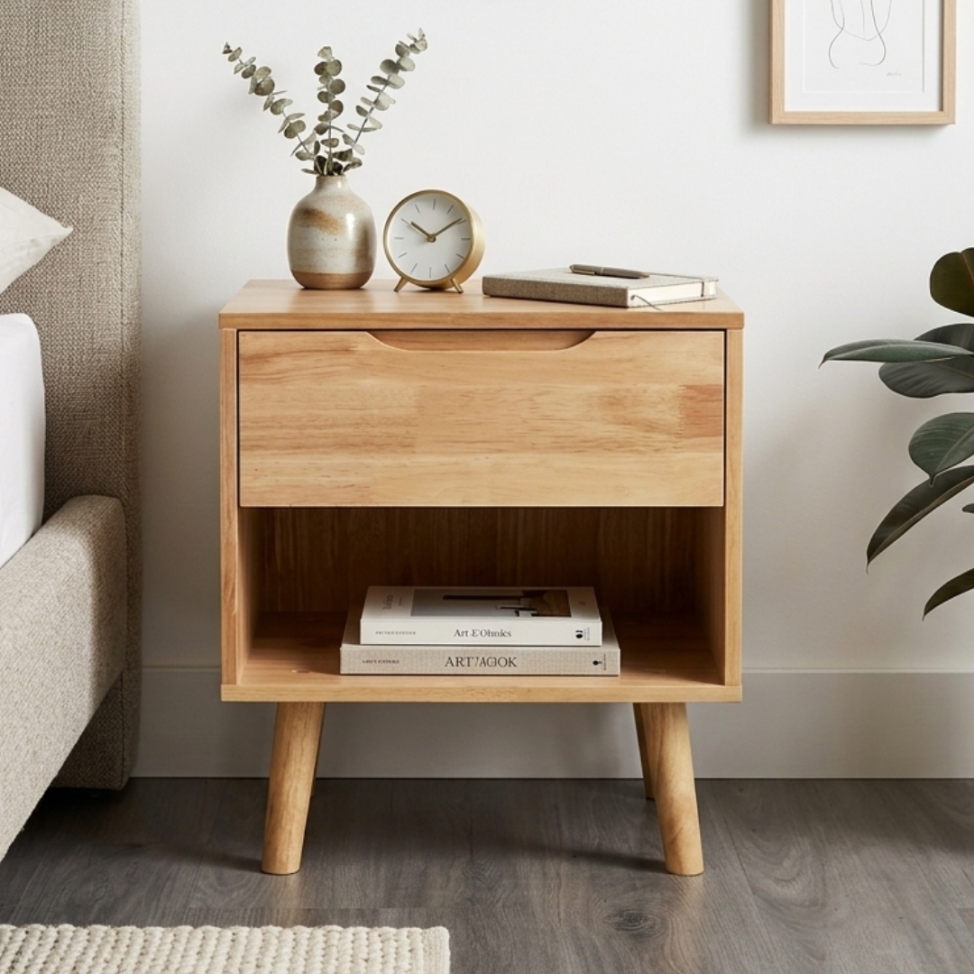 MOLY 1D-3 MOLY 1 Drawer Wooden Bedside Table-Natural - Image 1