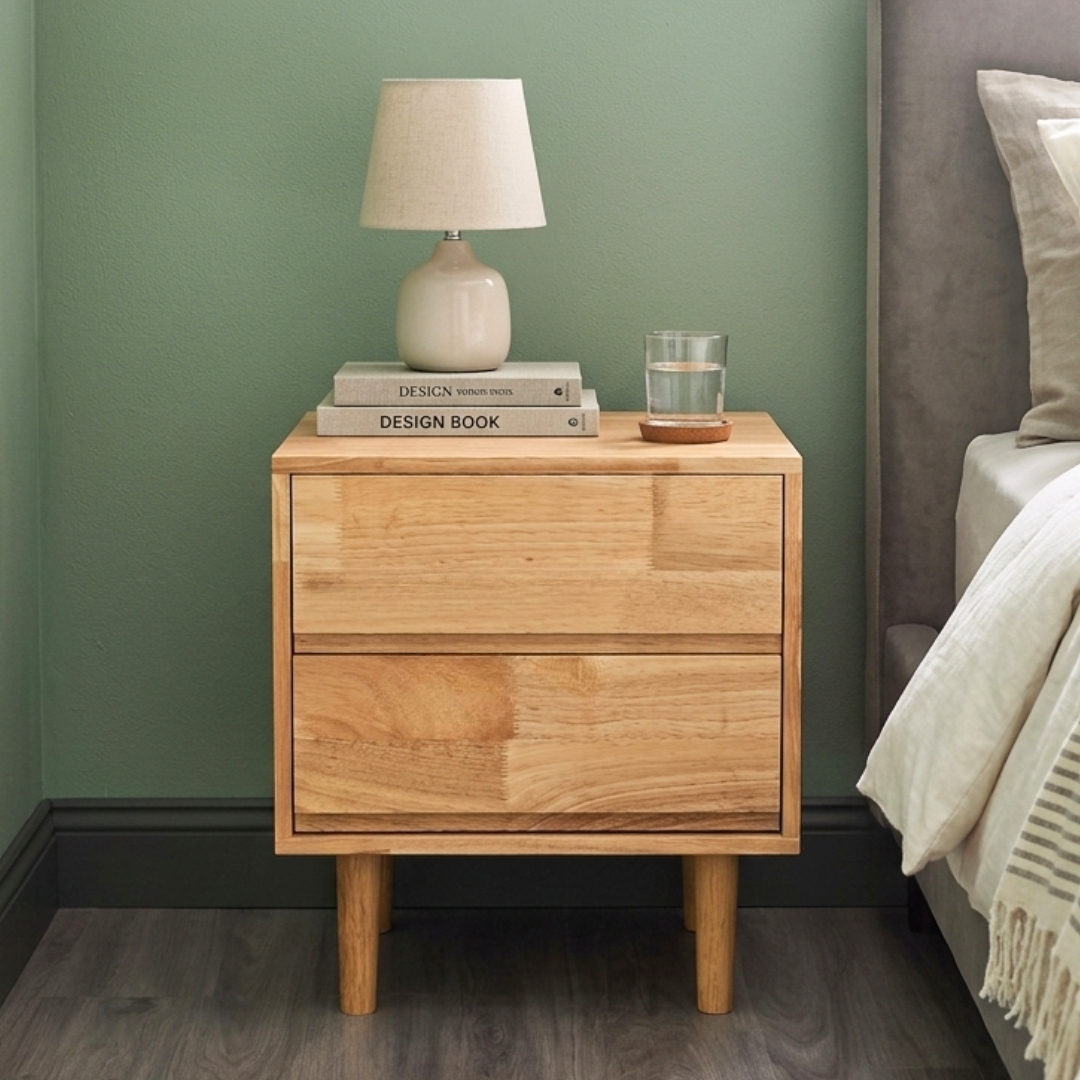 MOLY 2D-2 MOLY 2 Drawer Wooden Bedside Table-Natural - Image 1