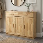 MOLY 3 Door 2 Drawer Wooden Shoe Cabinet-Natural - Image 2