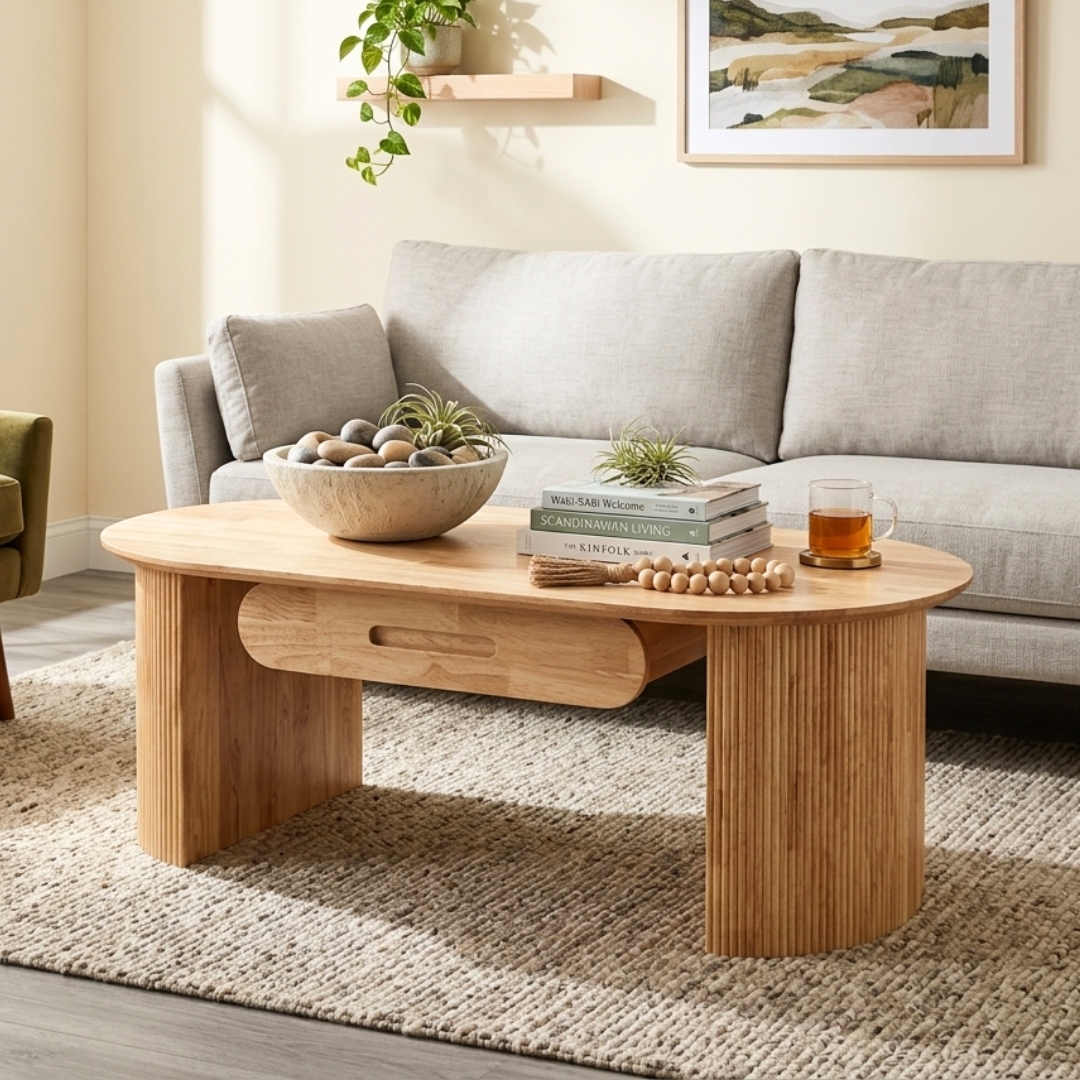 MOLY CT-2 MOLY 120cm Solid Wood Oval Coffee Table-Natural - Image 1