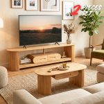 [Package] MOLY 180cm 2 In 1 Solid Wood Living Set-Natural