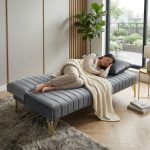NIKOLO 3 Seater Velvet Fabric Sofa Bed-Grey - Image 4