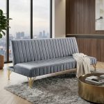 NIKOLO 3 Seater Velvet Fabric Sofa Bed-Grey - Image 2