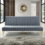 NIKOLO 3 Seater Velvet Fabric Sofa Bed-Grey - Image 3