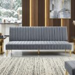 NIKOLO 3 Seater Velvet Fabric Sofa Bed-Grey