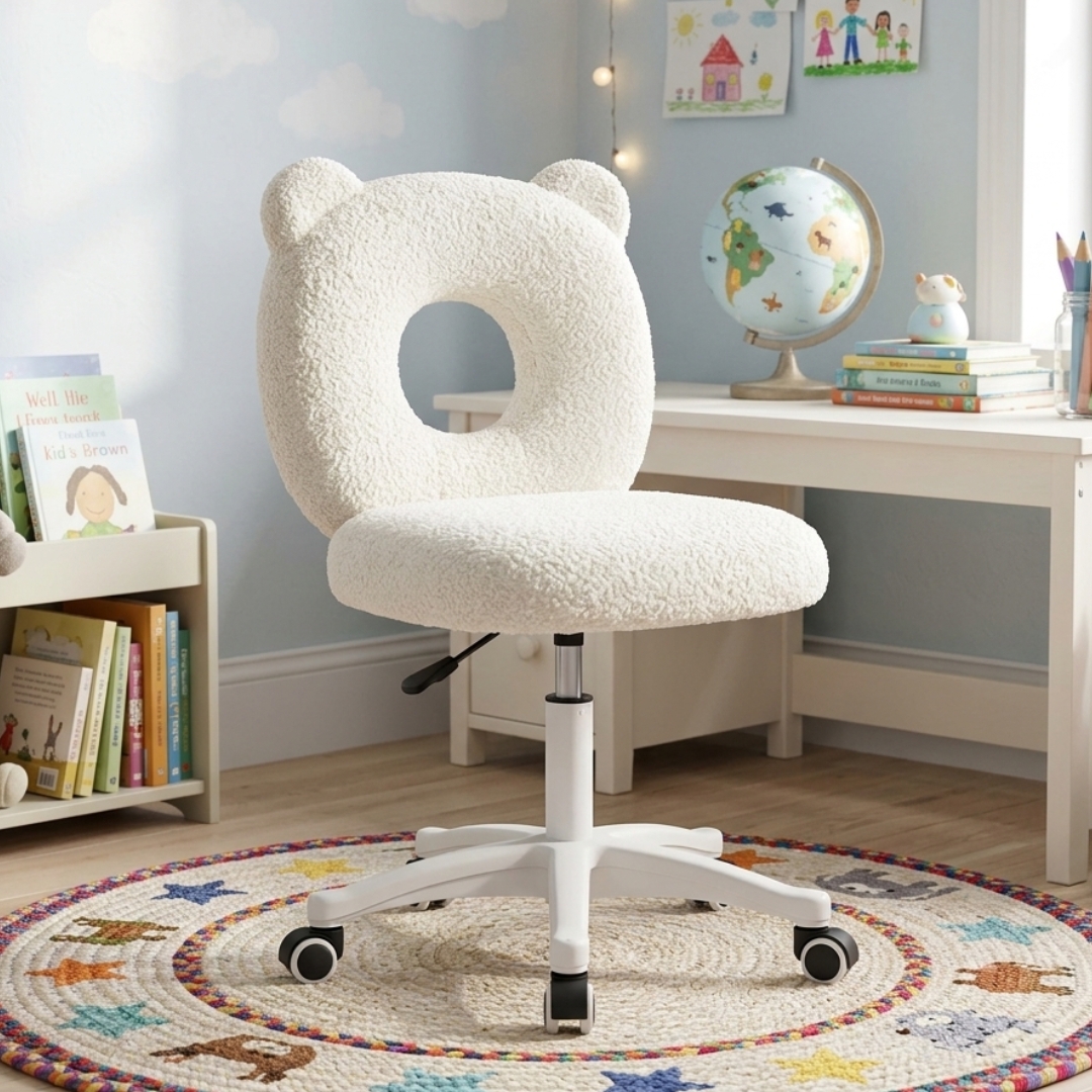 PANDA CHAIR-4 PANDA Fleece Fabric Study Chair-White - Image 1