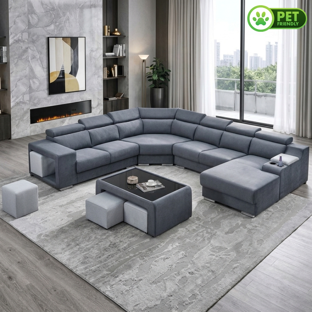 PASADENA SOFA-2 PASADENA 6 Seater Pet Friendly Corner Sofa-Grey - Image 1