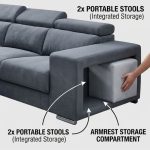 PASADENA 6 Seater Pet Friendly Corner Sofa-Grey - Image 5