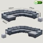 PASADENA 6 Seater Pet Friendly Corner Sofa-Grey - Image 9