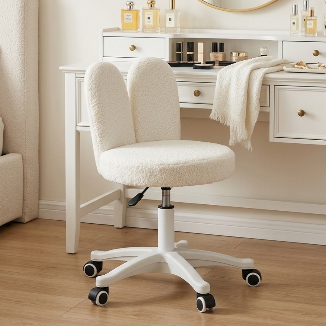RABBIT CHAIR-1 RABIT Fleece Fabric Study Chair-White - Image 1