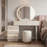 RAFTER Extendable LED Mirror Dressing Table Set-Cream