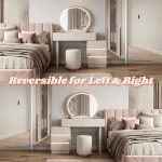 RAFTER Extendable LED Mirror Dressing Table Set-Cream - Image 3