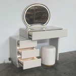 RAFTER Extendable LED Mirror Dressing Table Set-Cream - Image 6
