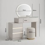 RAFTER Extendable LED Mirror Dressing Table Set-Cream - Image 8