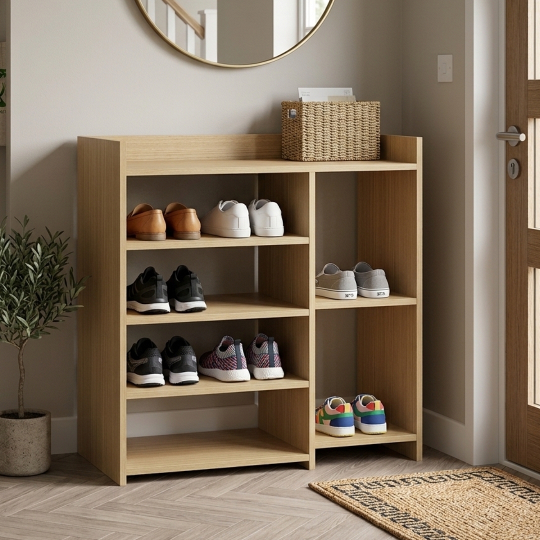 RAIDEN RACK OAK-3 RAIDEN 70cm Open Shoe Rack-Oak - Image 1