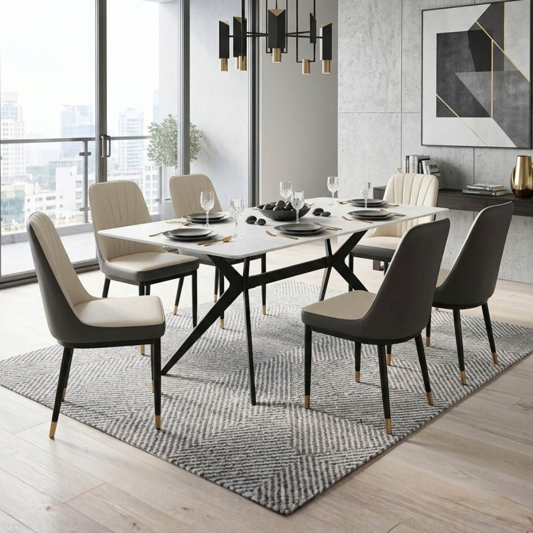 ROSELLE 6S-5 ROSELLE 6 Seater Sintered Stone Dining Set-3 Colors - Image 1