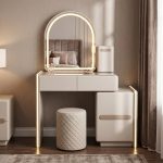 SATORI Extendable LED Mirror Dressing Table Set-Cream