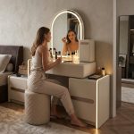 SATORI Extendable LED Mirror Dressing Table Set-Cream - Image 2