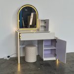 SATORI Extendable LED Mirror Dressing Table Set-Cream - Image 6