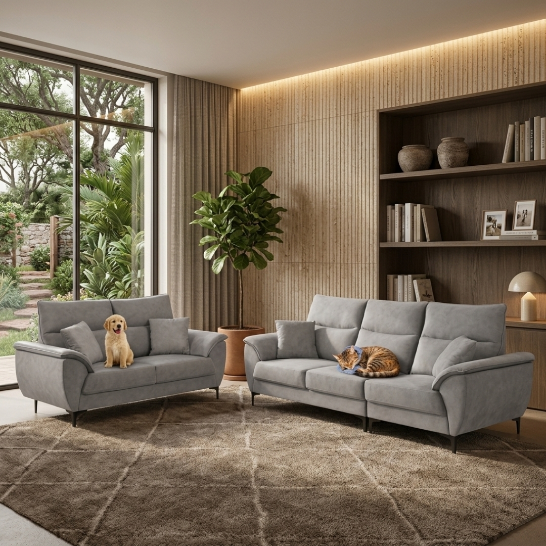 SNUGGLE SOFA-2 SNUGGLE 2 + 3 Seater Pet Friendly Sofa Set-Grey - Image 1