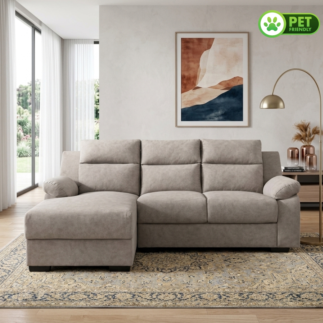SORENSEN BROWN-2 SORENSEN L Shaped 3 Seater Pet Friendly Sofa-Brown - Image 1