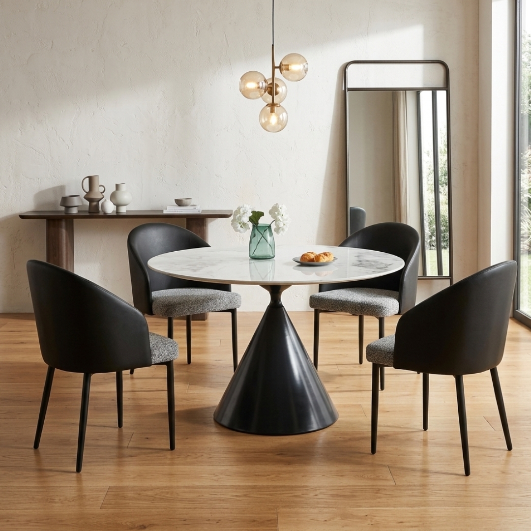 STEPPE ROUND 5630-1 STEPPE 4 Seater Round Sintered Stone Dining Set-Black - Image 1