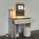STUDIO 100cm LED Mirror Dressing Table Set-Cream - Image 5