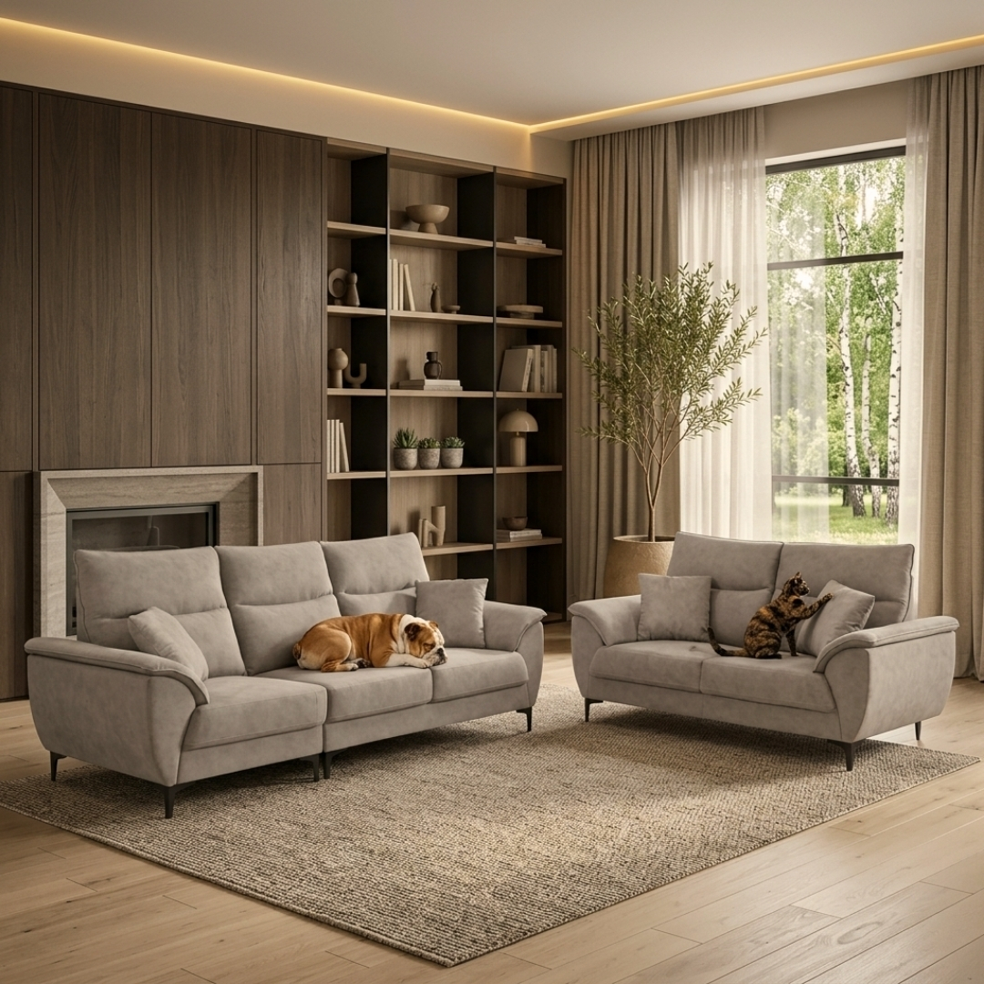 Snuggle sofa brown SNUGGLE 2 + 3 Seater Pet Friendly Sofa Set-Brown - Image 1